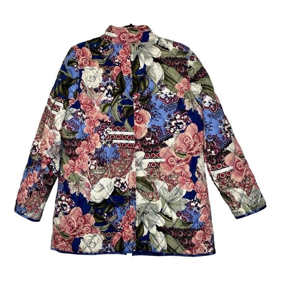 Chico's Reversible Blue Floral-Multi-Colored Floral Quilted Jacket - Size Large - Picture 6 of 10